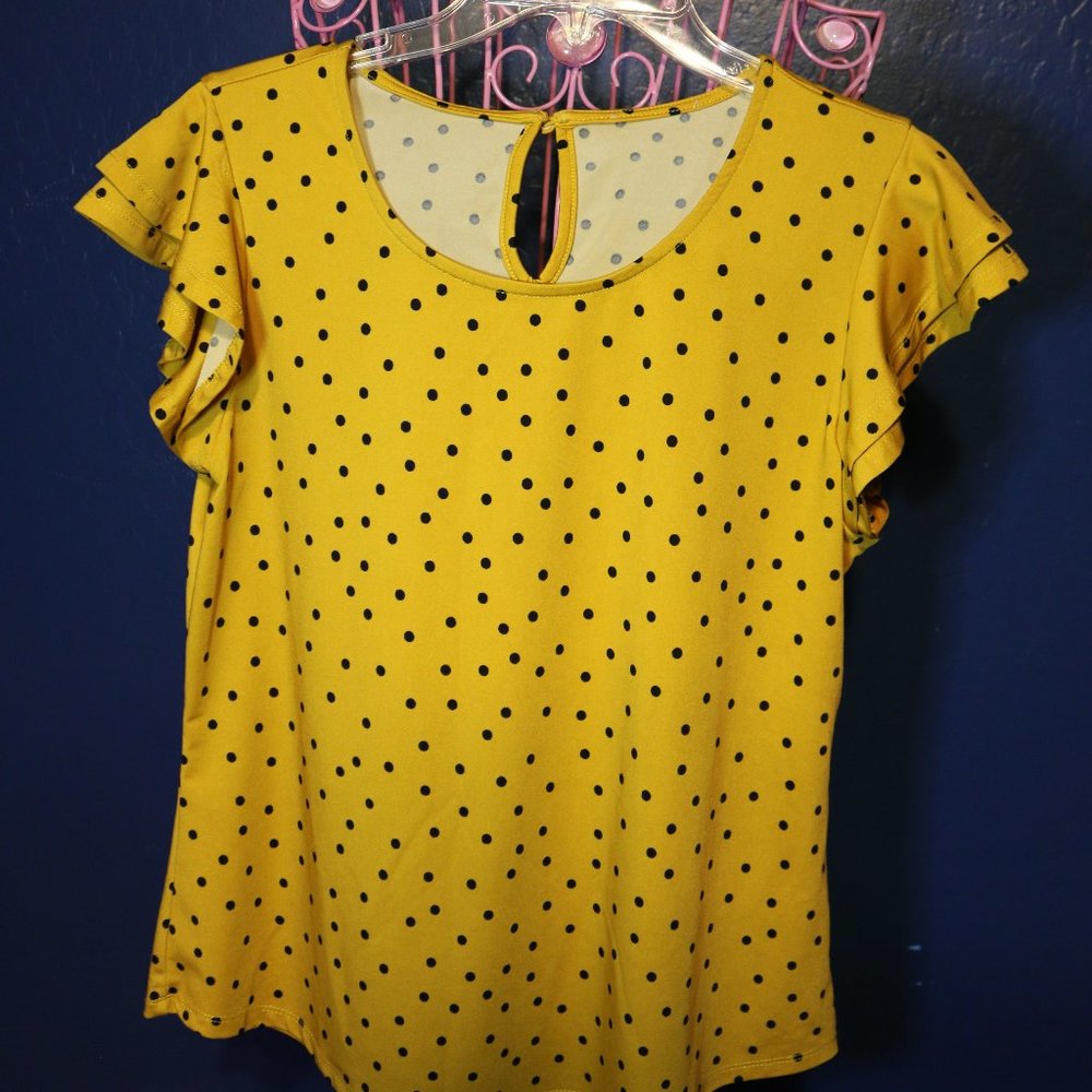 The Workshop Mustard with Black Polka Dot Blouse